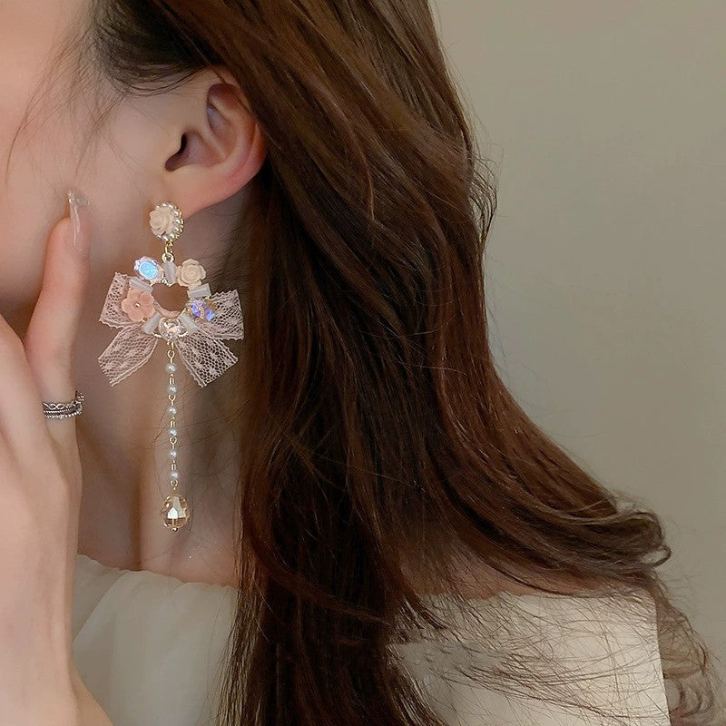 Crystal Flower Bow Earrings   HA1998