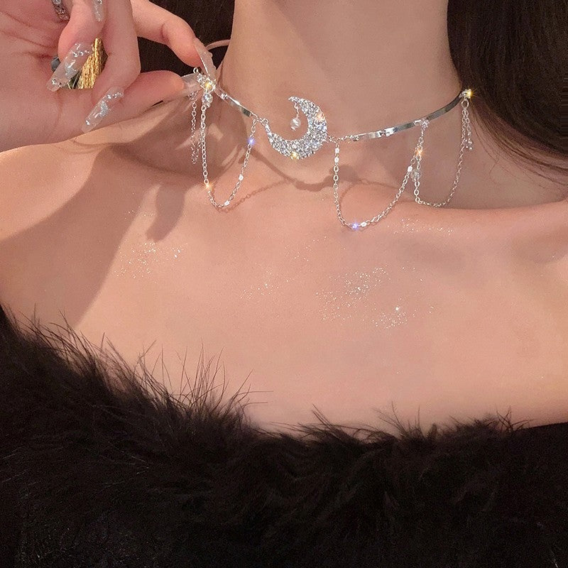 Star Moon Tassel Clavicle Chain   HA1854