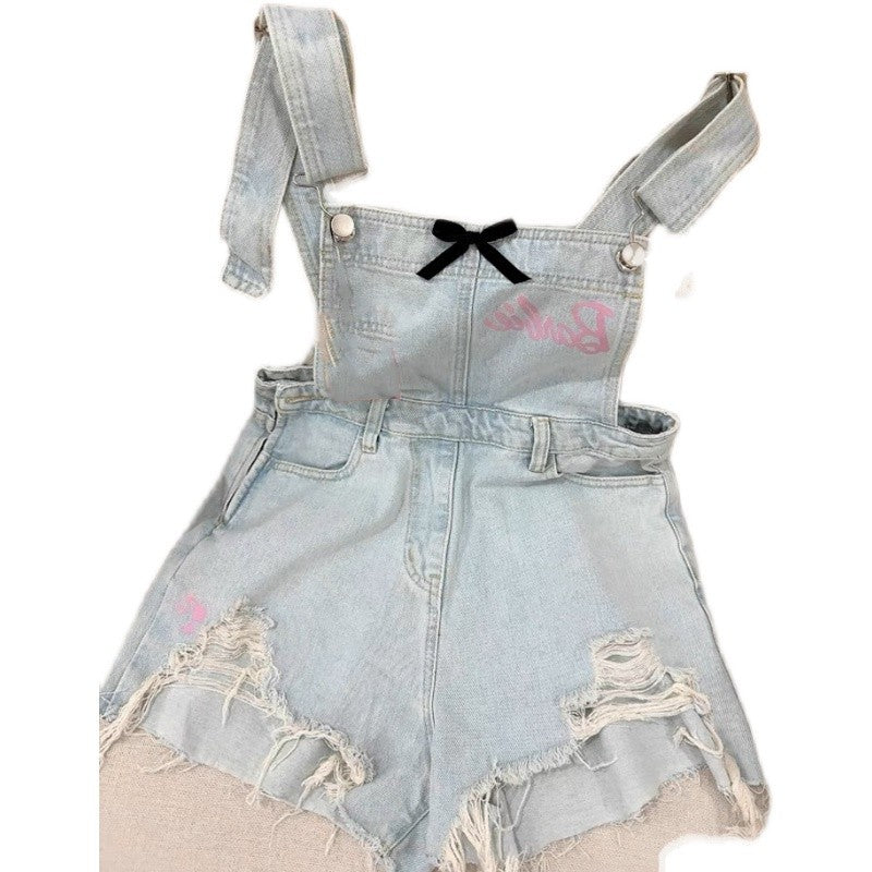 Light Blue Ripped Denim Overalls HA1800