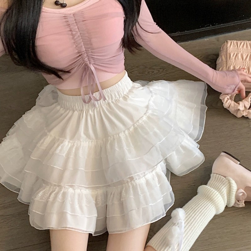 White Mesh Puff Skirt HA1949