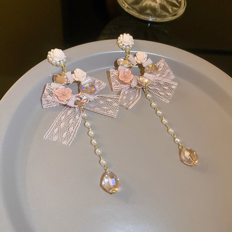 Crystal Flower Bow Earrings   HA1998