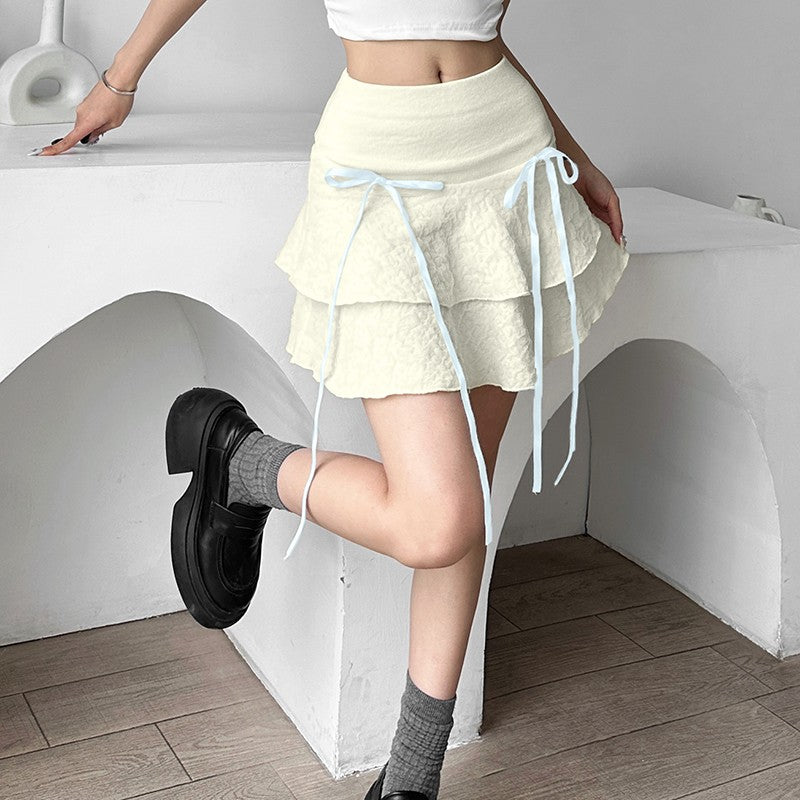 Cute soft girl cream color high waist skirt HA1877
