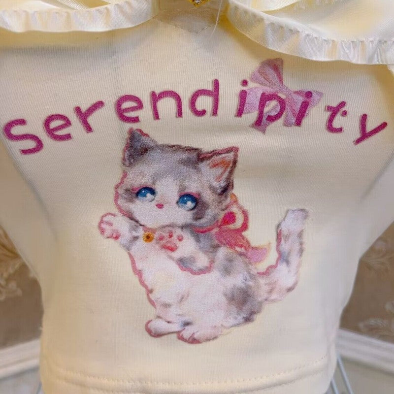 Cat Print Bow Heart Halter Vest HA1873