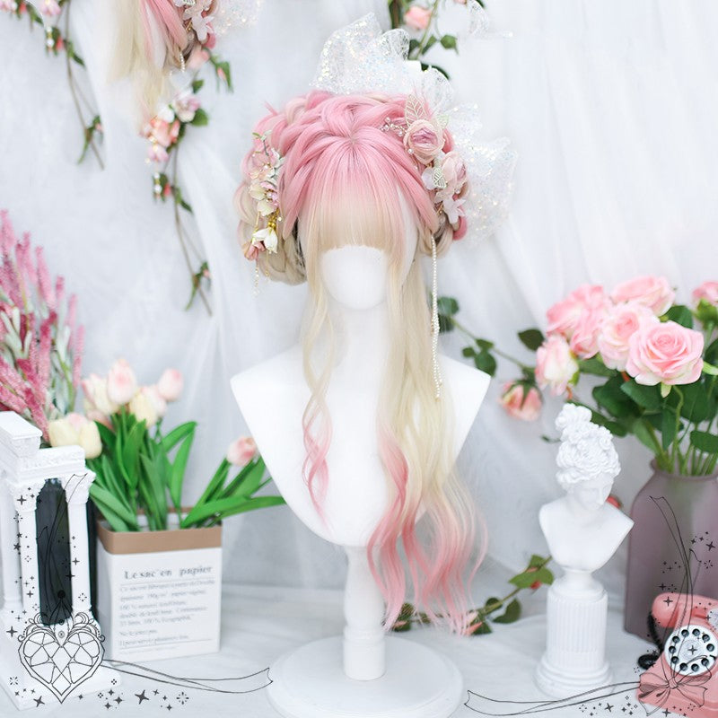 Peach pink natural long curly hair   HA1837