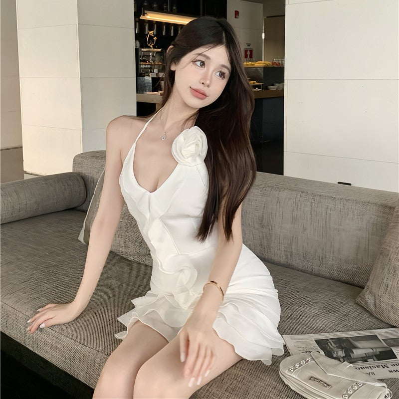 Ruffled chiffon halterneck dress HA1996