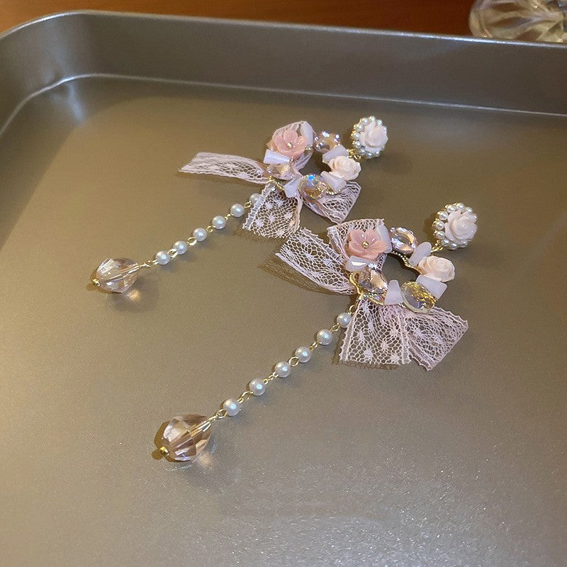 Crystal Flower Bow Earrings   HA1998