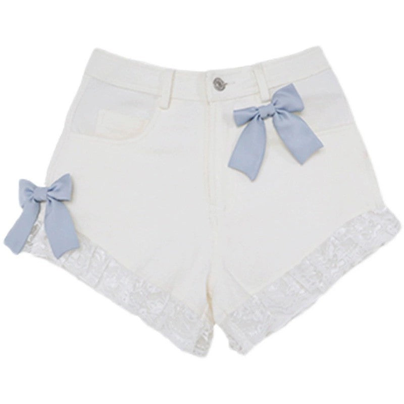 Sweet Bow Lace Denim Shorts