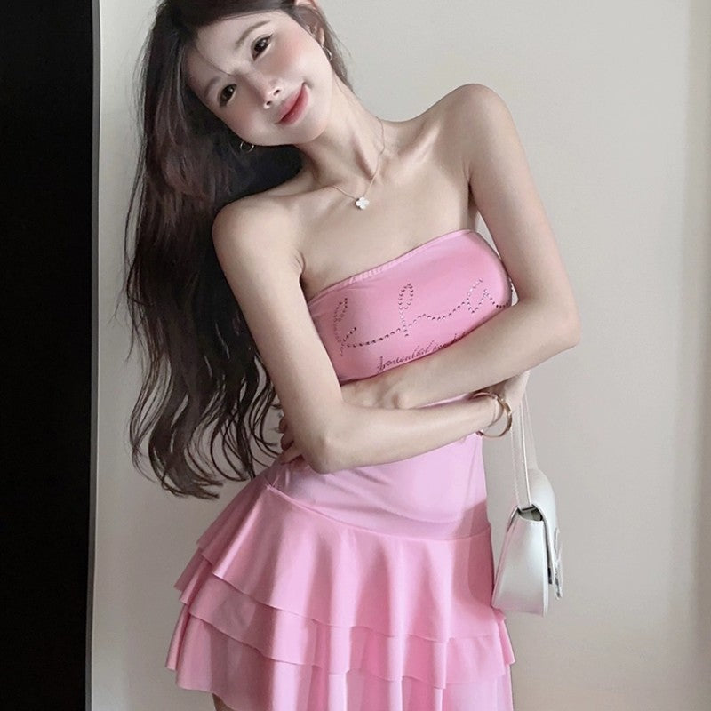 Pink tube top cake skirt HA2067