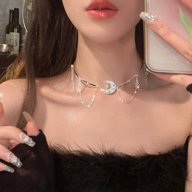 Star Moon Tassel Clavicle Chain   HA1854