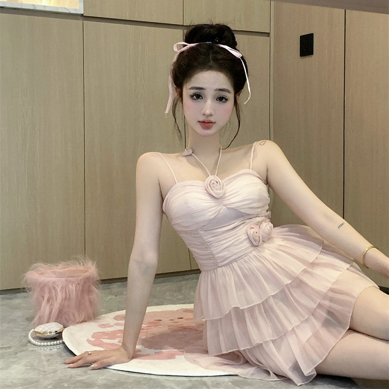 Halter neck waist slim suspender dress HA1953