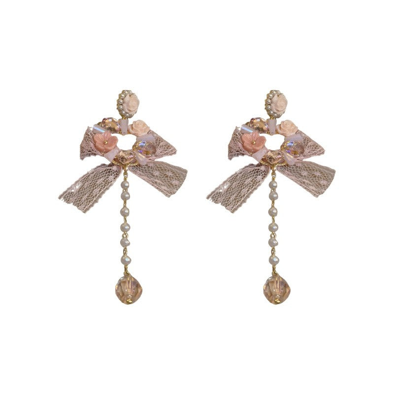 Crystal Flower Bow Earrings   HA1998