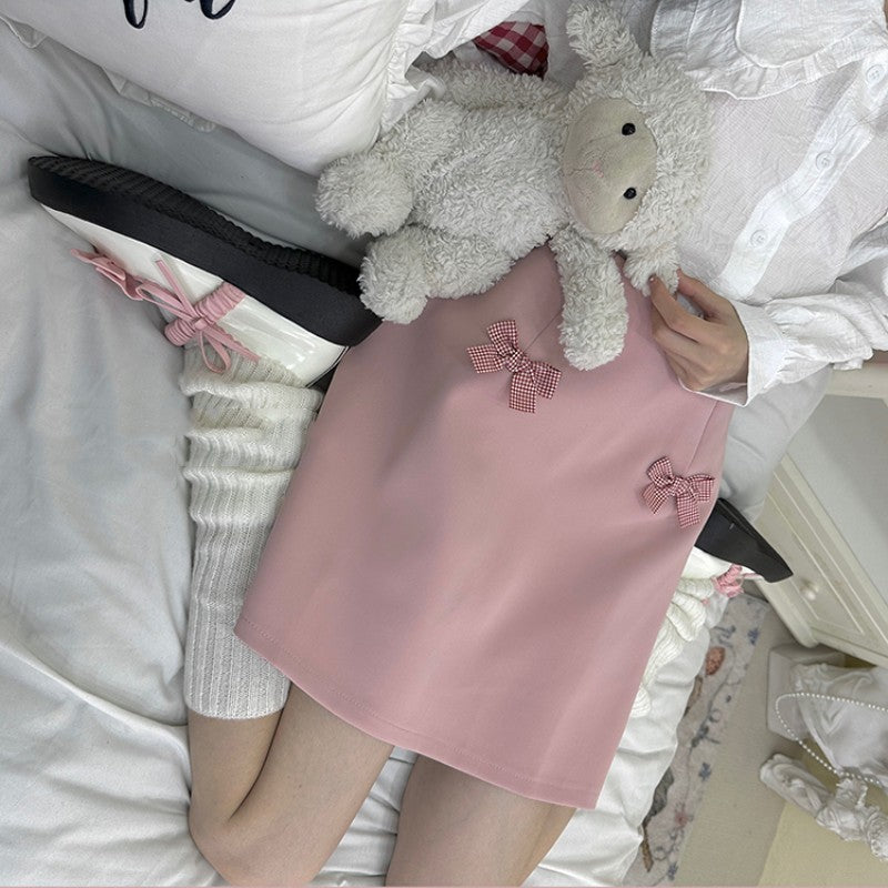 Pink bow high waist A-line skirt HA1855