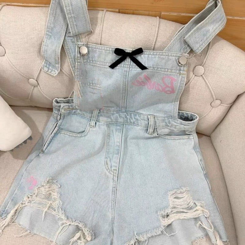 Light Blue Ripped Denim Overalls HA1800