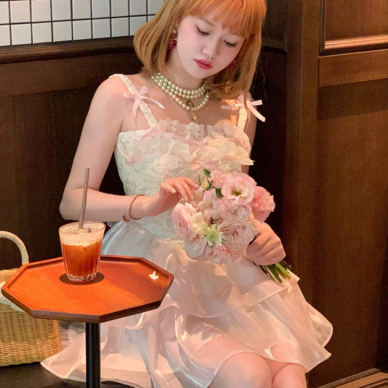 Pink princess lace suspender dress HA1997