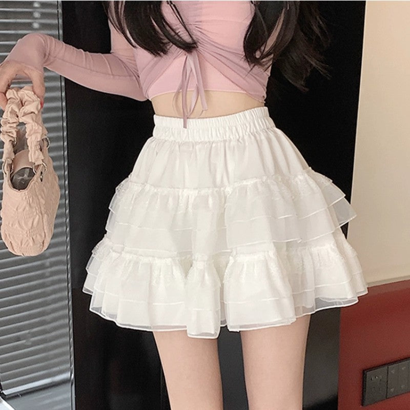 White Mesh Puff Skirt HA1949