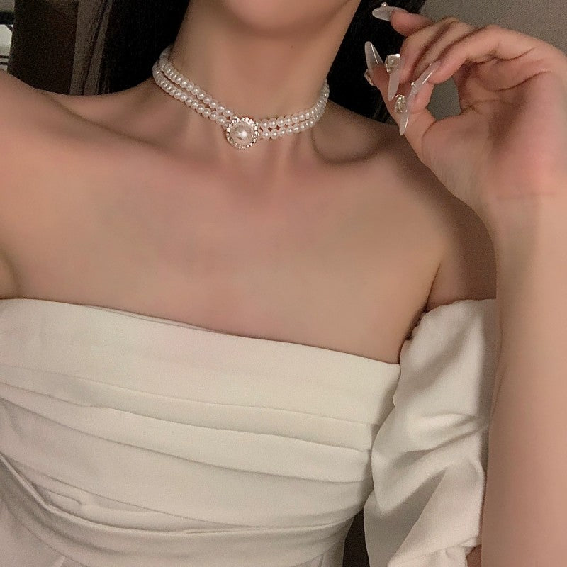 Double Pearl Necklace   HA1820