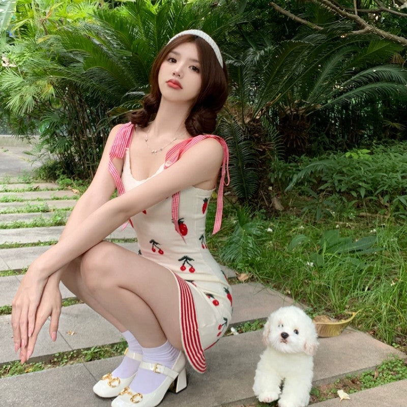 White v-neck strap dress HA1799