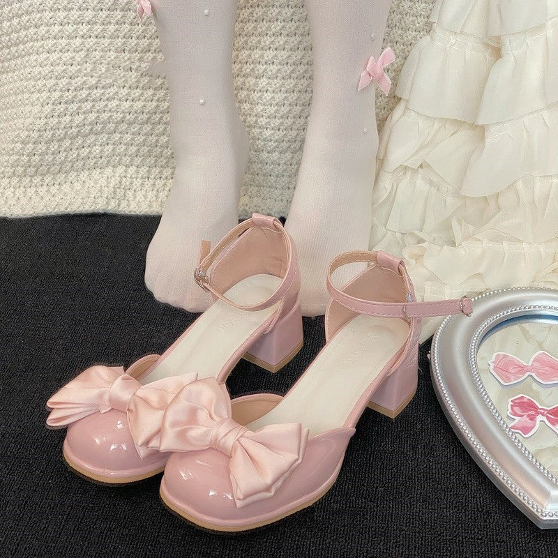 Sweet Bow Chunky Heel Mary Jane Shoes    HA1938