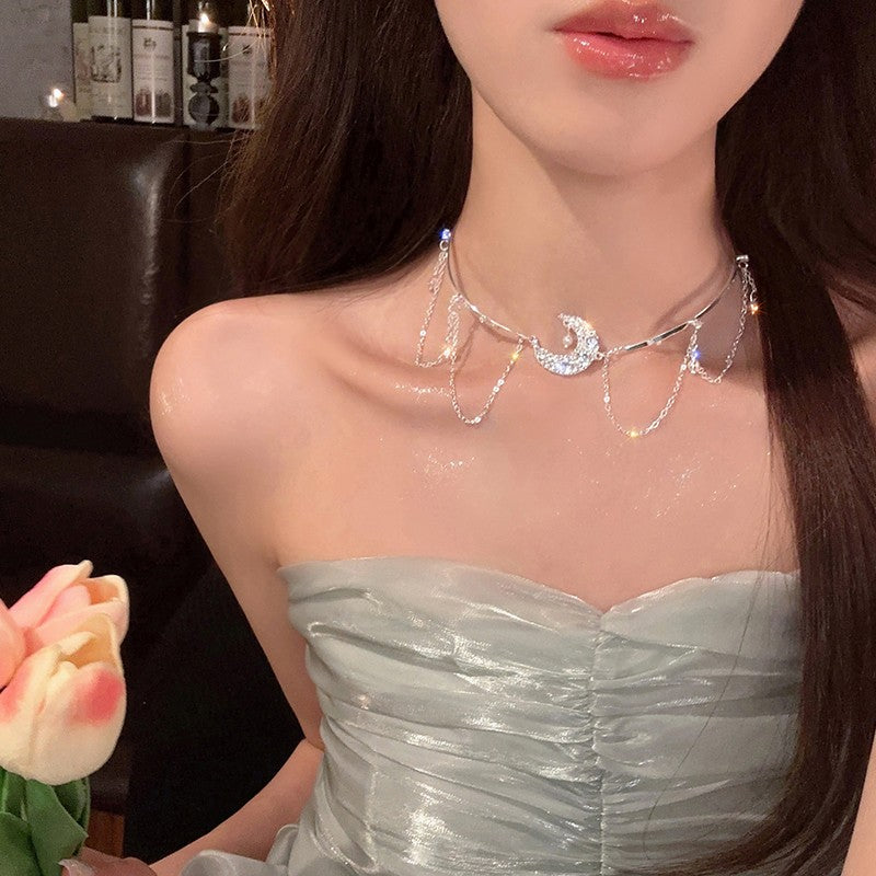 Star Moon Tassel Clavicle Chain   HA1854