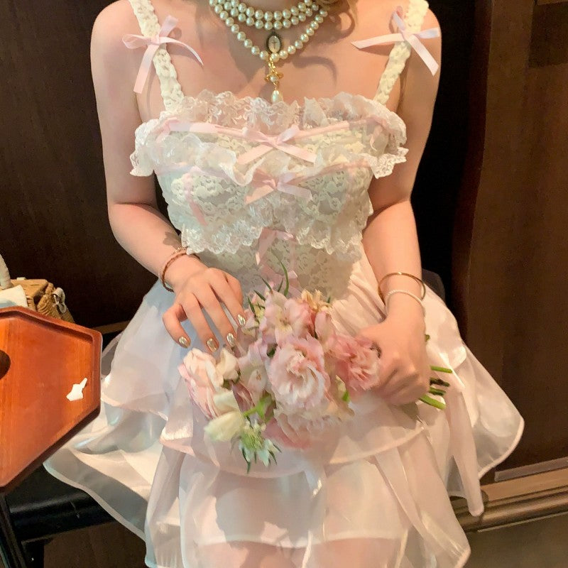 Pink princess lace suspender dress HA1997