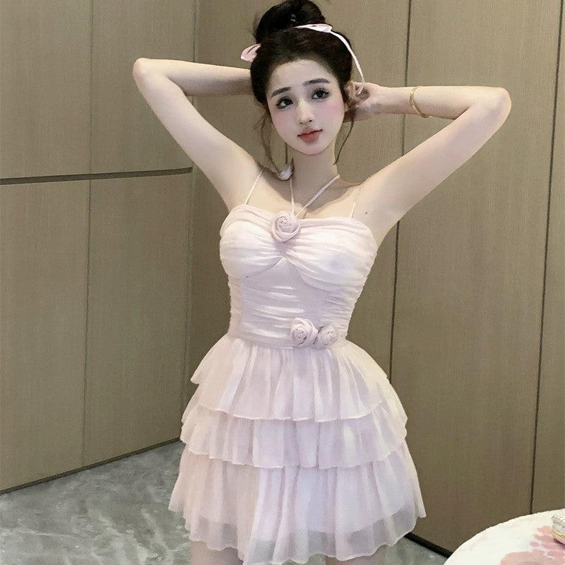 Halter neck waist slim suspender dress HA1953