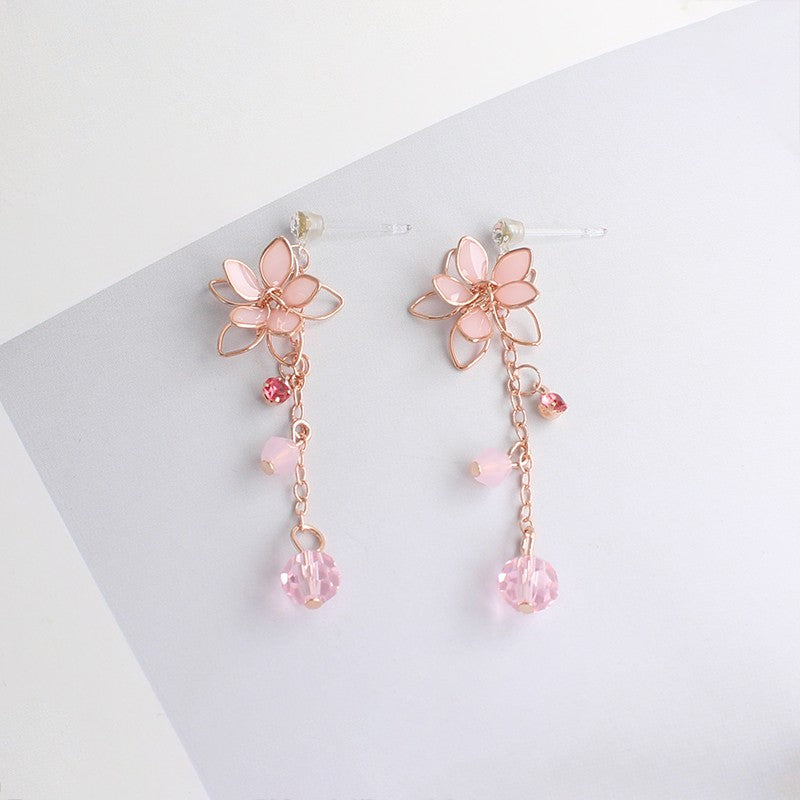 Pink Cherry Blossom Crystal Earrings Earrings Ear Clips   HA1994