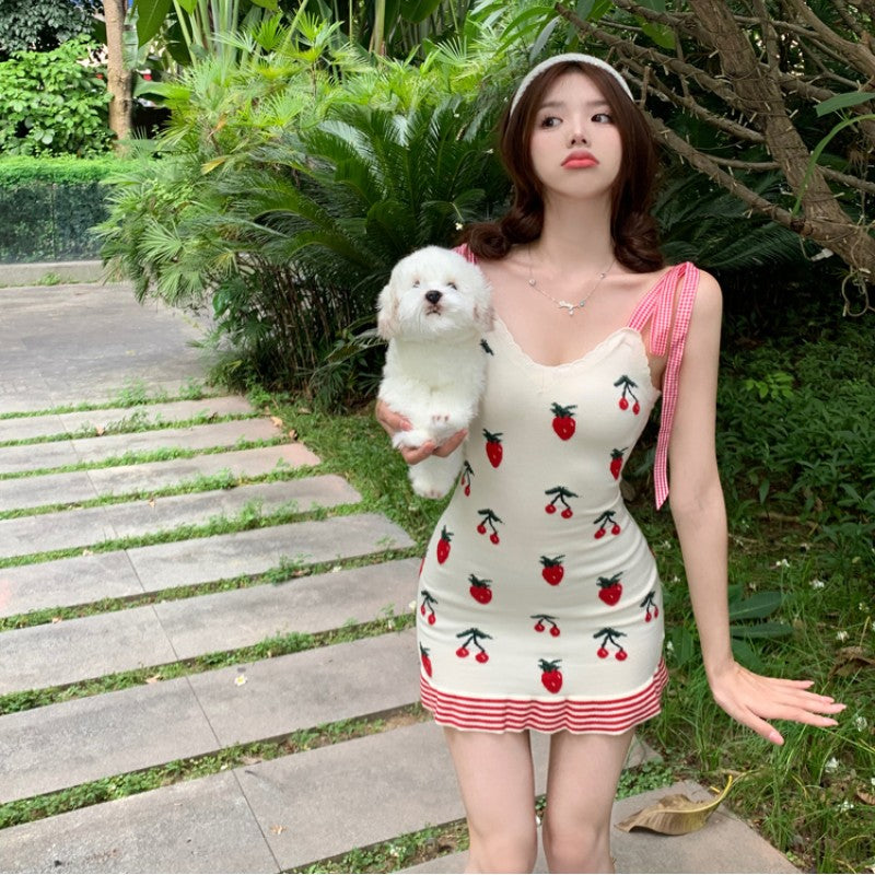 White v-neck strap dress HA1799