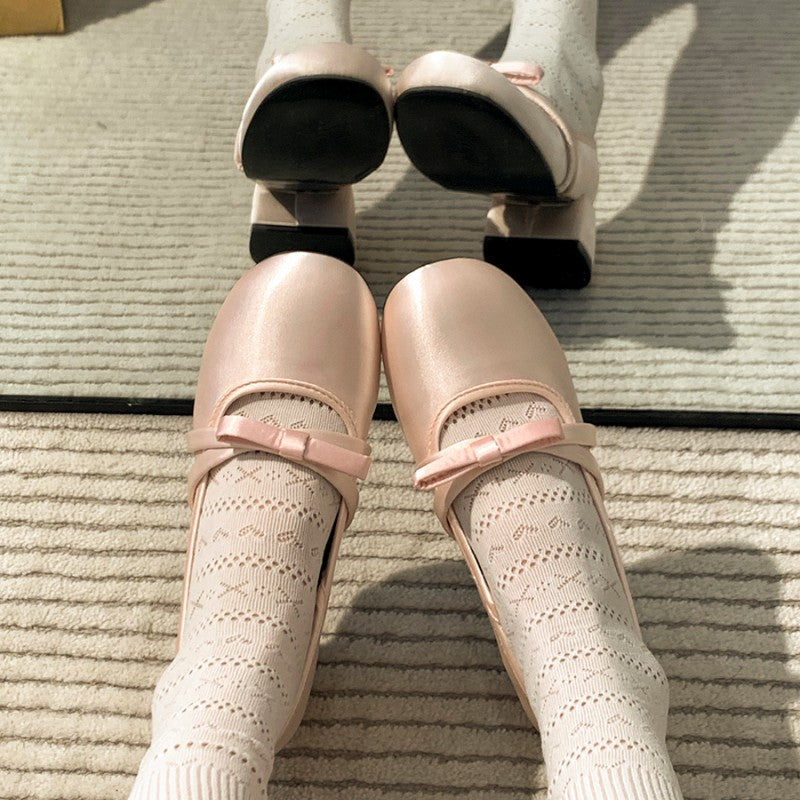 Pink French Block Heel Mary Janes HA2104