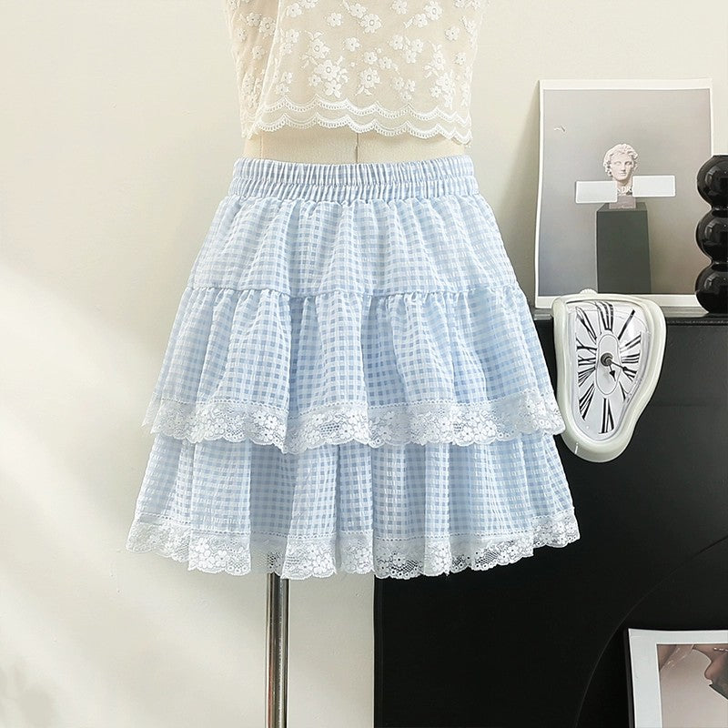 Sweet Lace Check Skirt HA1858