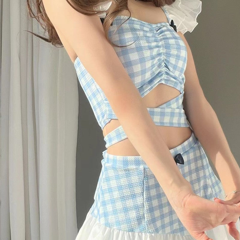 Girl students' plaid split skirt HA1798