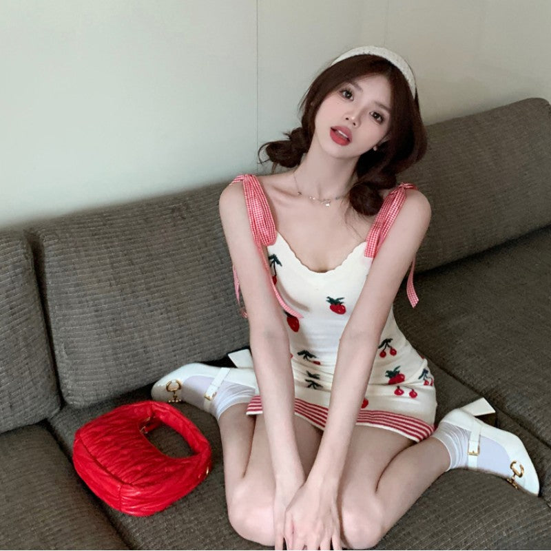 White v-neck strap dress HA1799