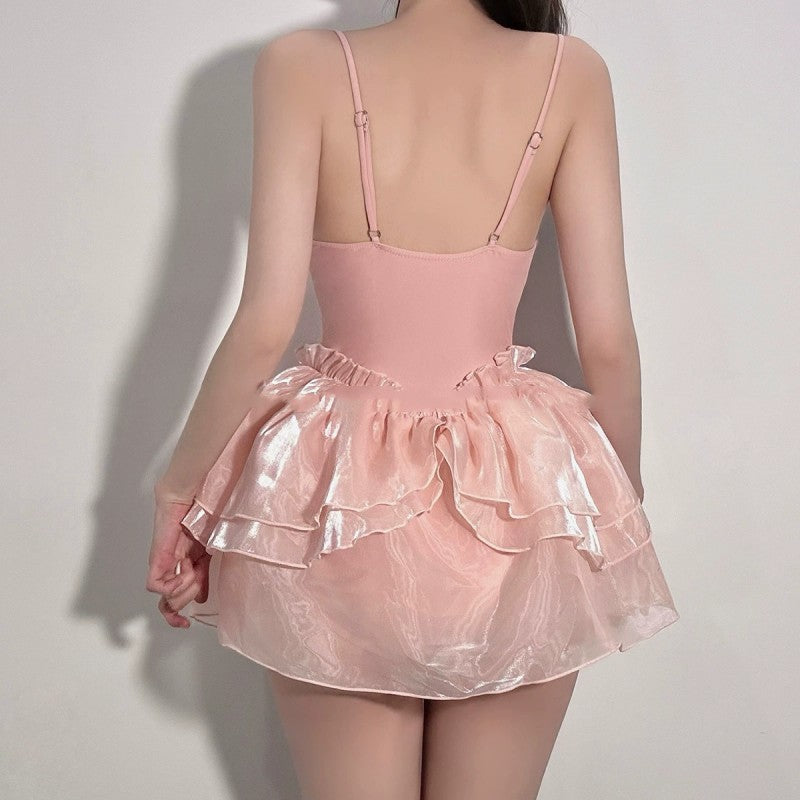 Cute Underwire Peach Pink One-Piece Swimsuit HA2012