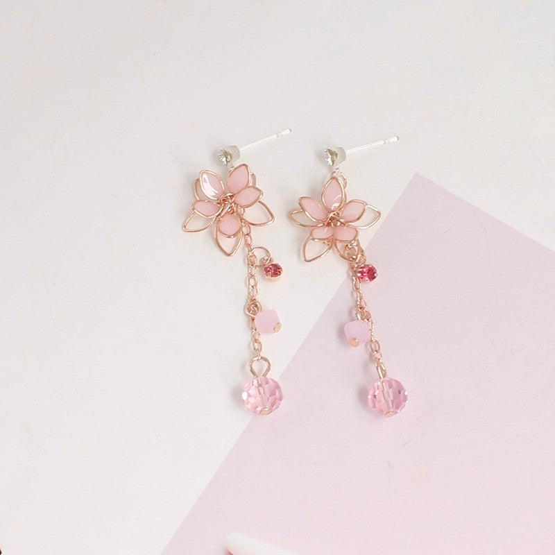 Pink Cherry Blossom Crystal Earrings Earrings Ear Clips   HA1994