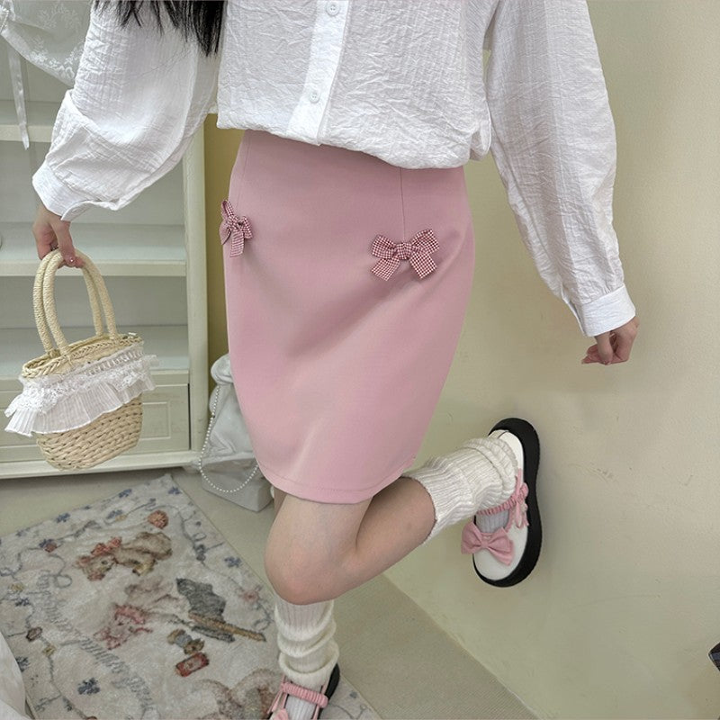 Pink bow high waist A-line skirt HA1855