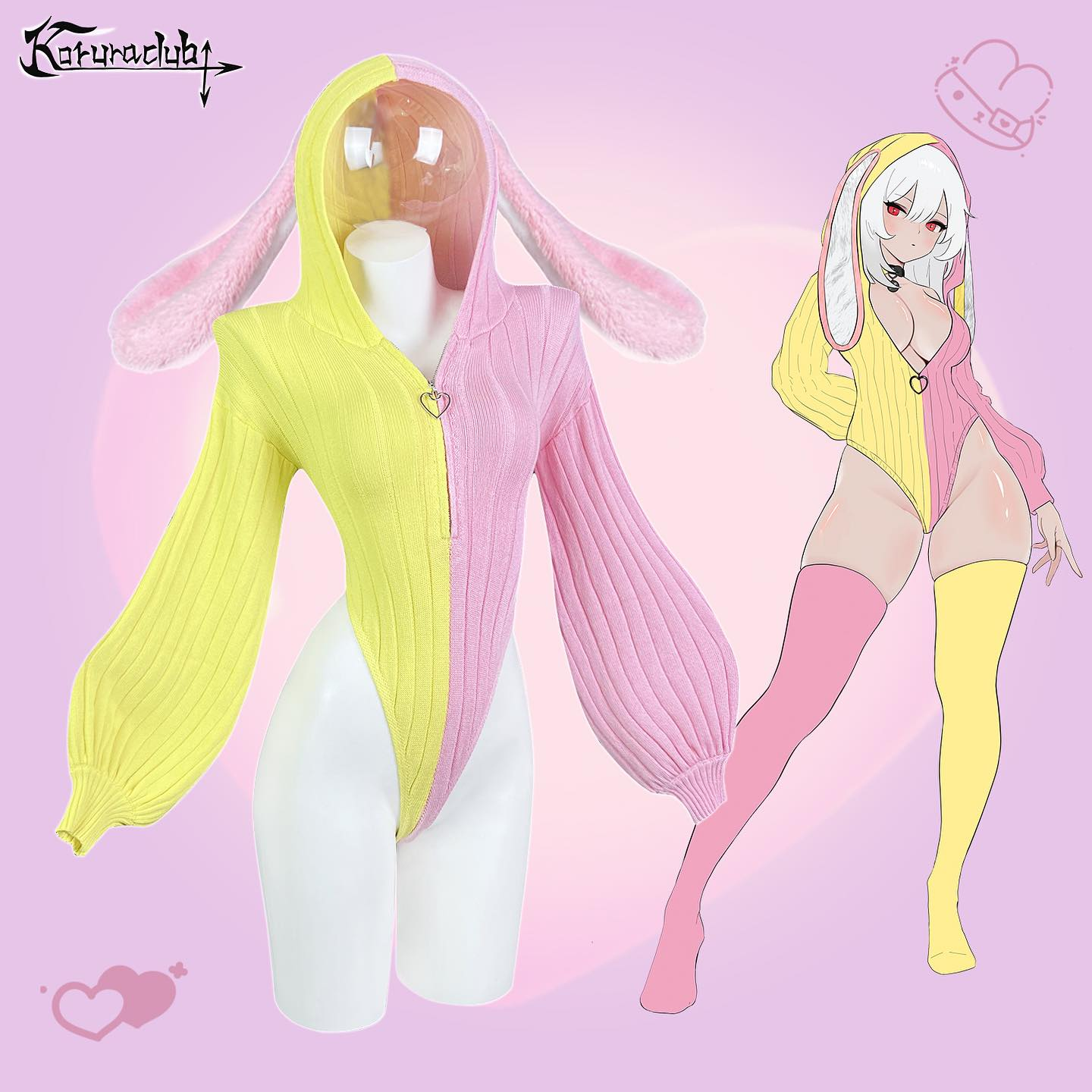 Chic Grey Bunny Ear Hoodie Bodysuit KO64