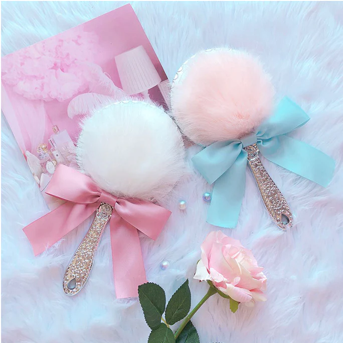 Cute plush bow holding makeup mirror HA0861