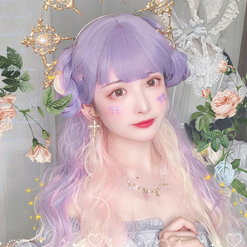 Purple pink gradient long curly hair HA0360