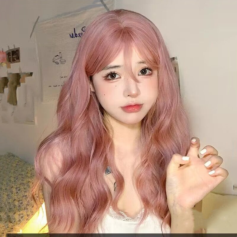 Daily gray pink long curly hair HA1654