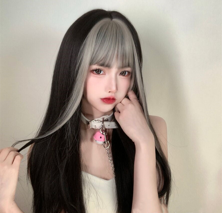 Long Straight Hair Blonde Bangs Wig Set  HA0046