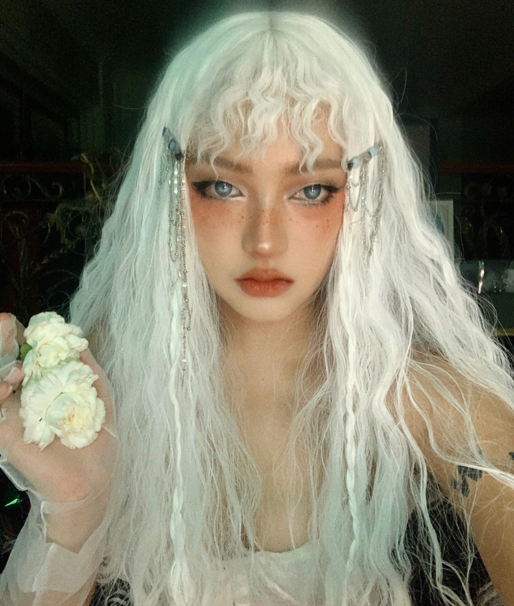 White wool curly long curly hair  HA0571