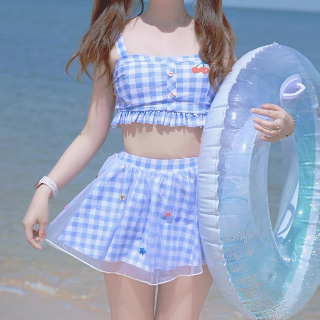 Split plaid swimsuit HA0537