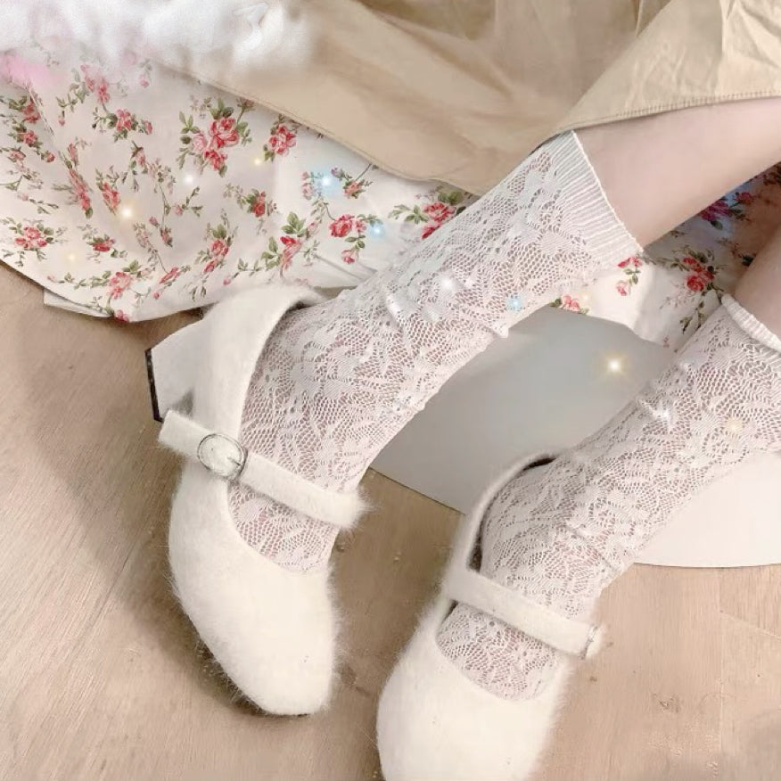 Chunky-heel plush fleece Mary Janes HA1400