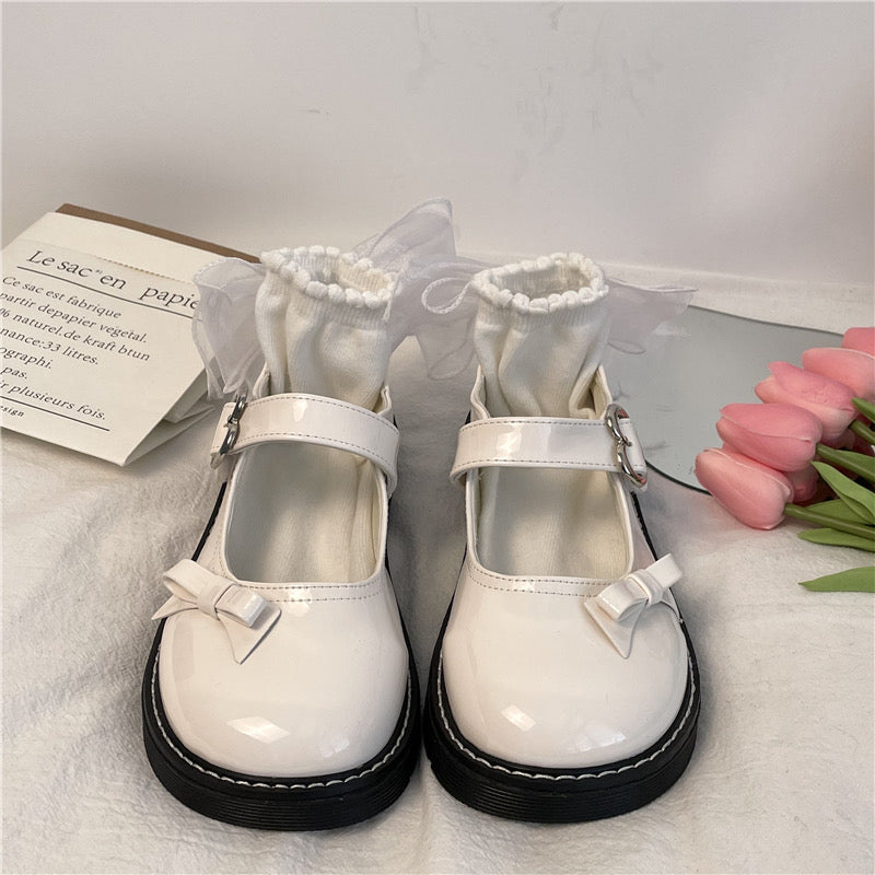 Flat bowknot round toe leather shoes HA1407