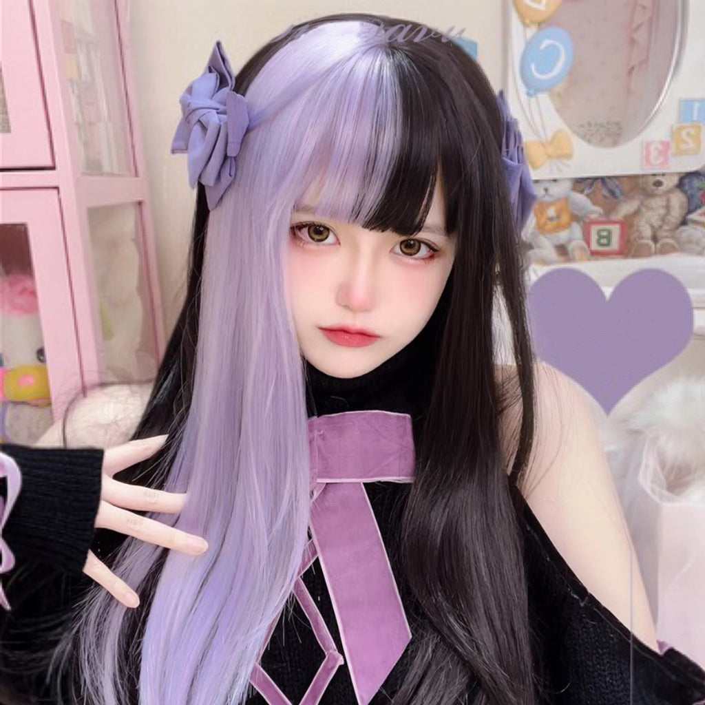 Black and purple color matching long straight wig HA1443