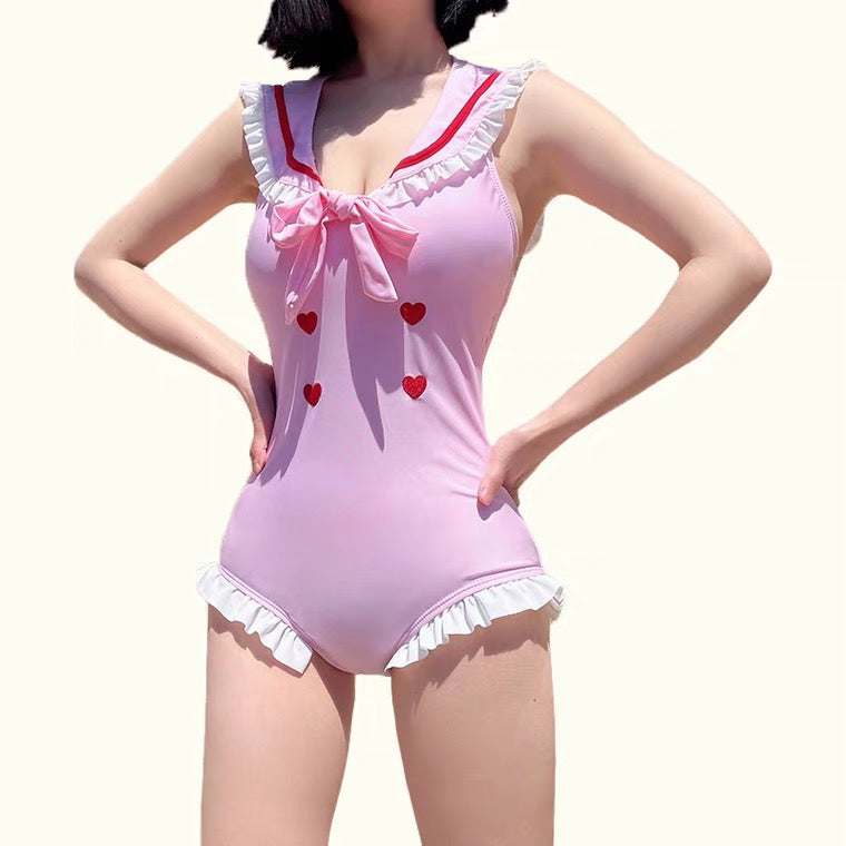 Cute conservative sailor suit one-piece swimsuit HA0879