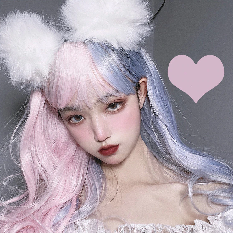 Powder blue double spell long curly hair    HA0670