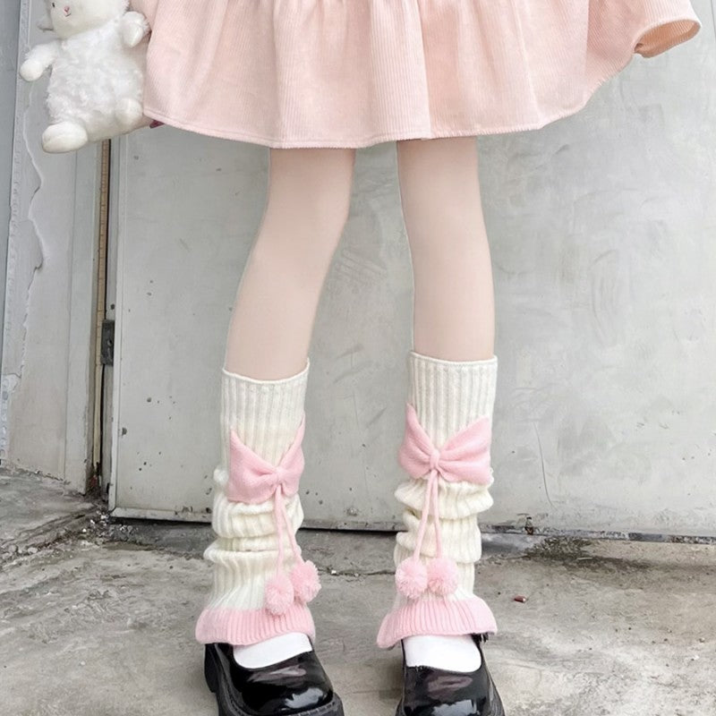Socks with bowknot and fur pom  HA1660