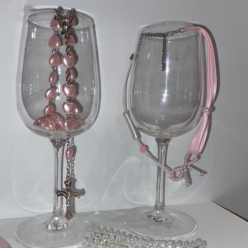 Pink Heart Pearl Necklace Necklace   HA1622