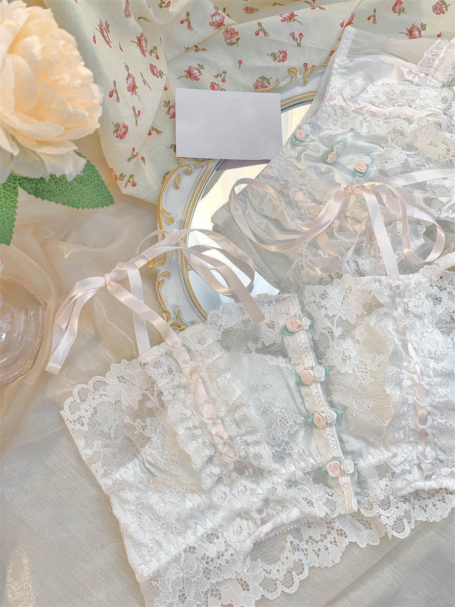 Ribbon Lace Floral Bra   HA0362