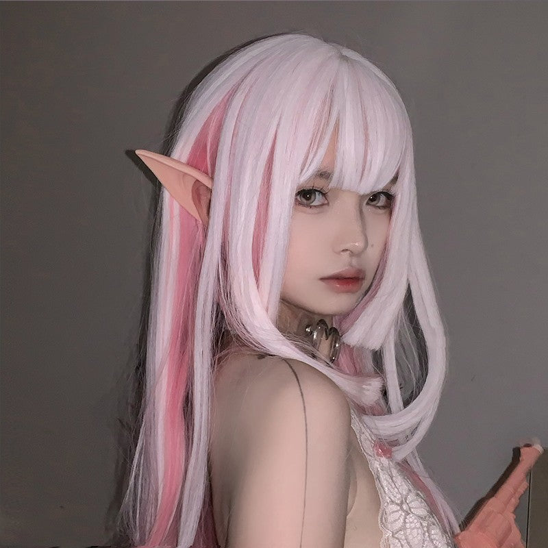 Pink and white gradient fluffy straight wig HA1619